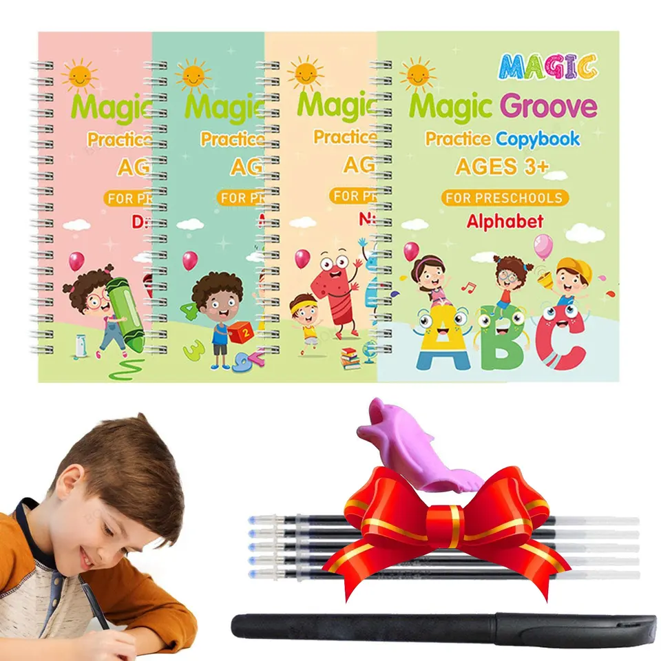 Reusable Grooved Handwriting Workbooks,Magic Copybook,Magic Writing  Practice copy books, to help children improve their handwriting ink  Practice Age