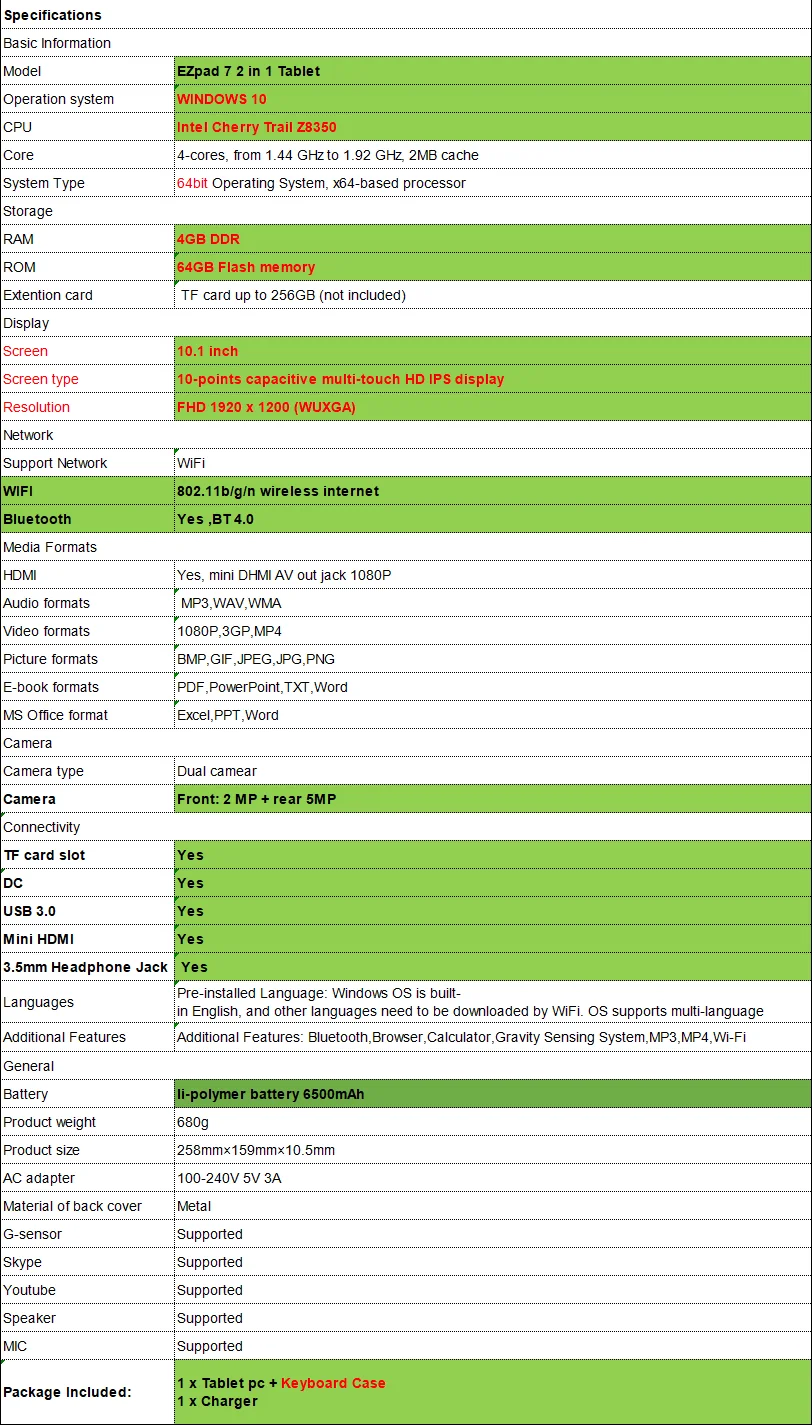 10 Inch EZpad 7 2-in-1 Windows Tablet - Quad Core, 4GB RAM, 64GB ROM, WIFI, Multi-touch, 1920x1200 IPS Display Description Image.This Product Can Be Found With The Tag Names Computer Office, Notebook windows, Tablets