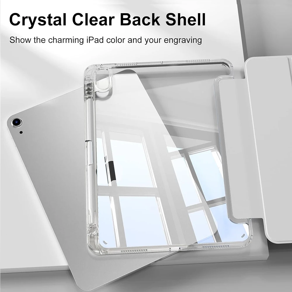 iPad Case with Pencil Holder - Clear Hard Back & Soft Shockproof Frame