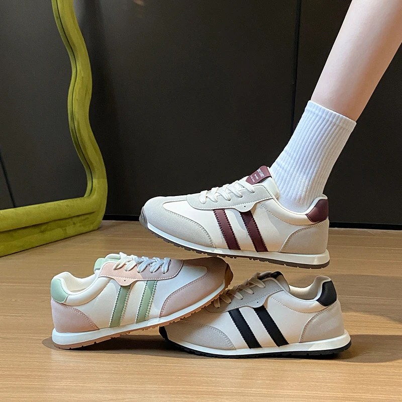 New Leather Women's White Casual Woman Vulcanize Sneakers Breathable Sport Walking Running Platform Flats Shoes Size 35-40