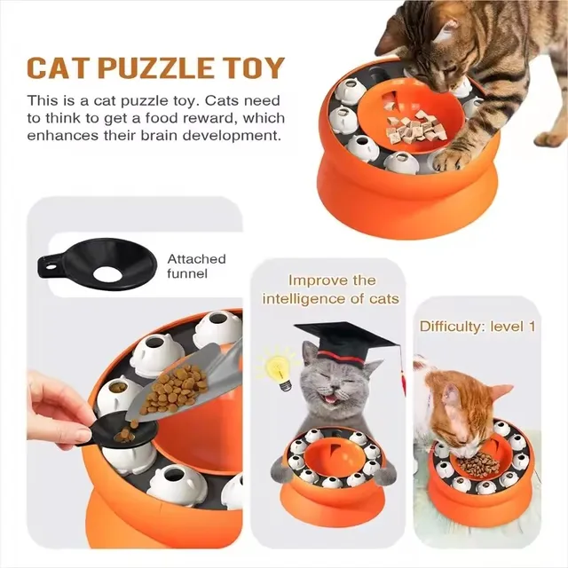 Cat Puzzle Toy Slow Feeder Bowl Fun Interactive Slows Down Pets Eating Protect Kitty Neck Multifunction Pet Feed Slanted Design 4