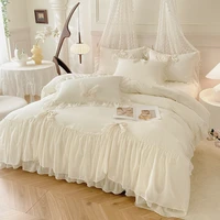 3pcs White Bedding set ruffles Duvet Cover Set (1*Duvet Cover + 2*Pillowcase, Without Core)for bedroom guest room 4