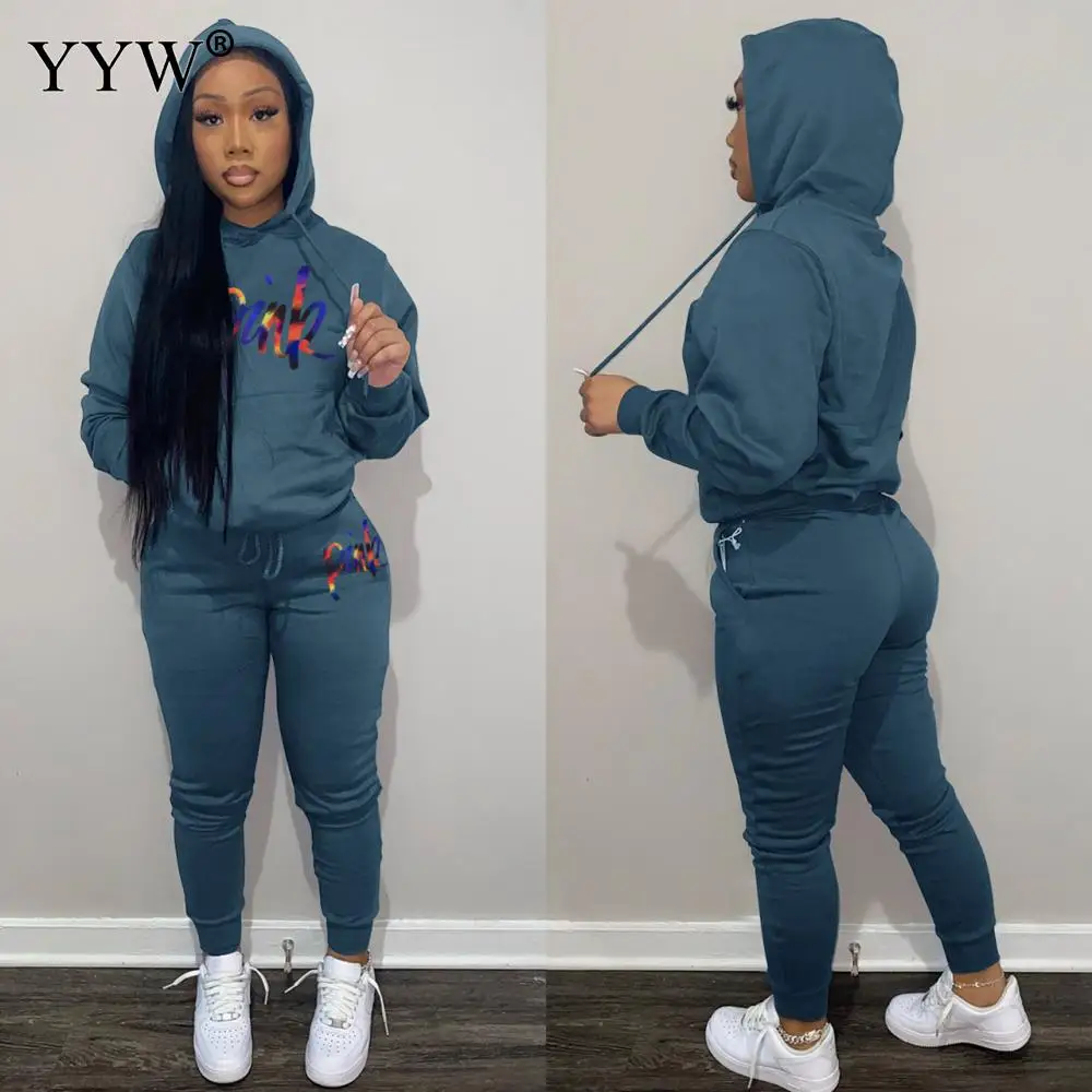 Ženy dlouhé rukáv sporty tracksuits 3XL růžová dopis tisk ležérní 2 kusu kalhot sada dojit hedvábí polyesterová jaro sport obleků ženské