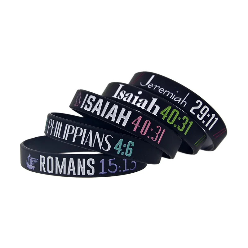 1PC/5PCS Christian Bibel Vers Silikon Armband Römer 15:13 PHILIPPIANS 4:6 Isaiah 40:31 Jeremiah 29:11 Jesus Gummi Armreif – Detail 9