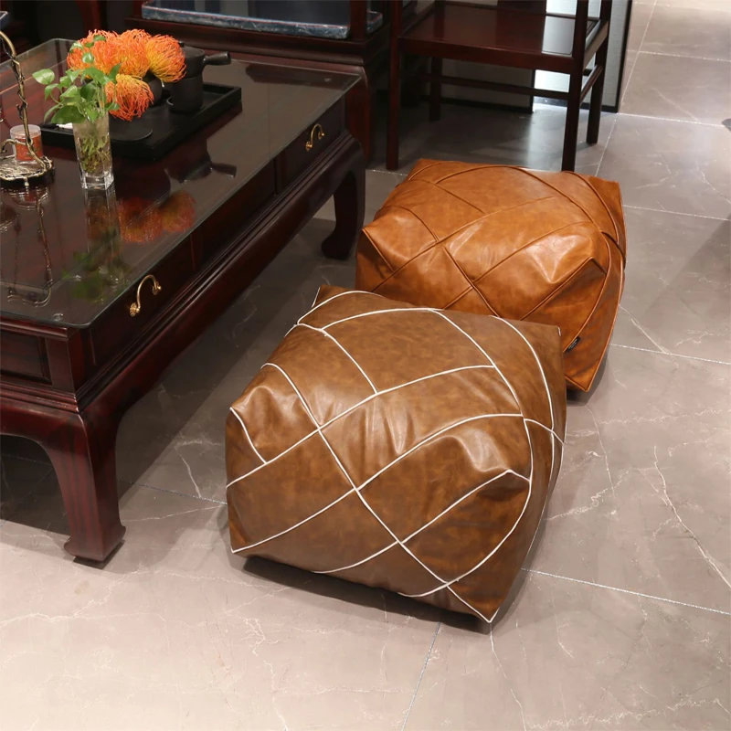 Upgraded Moroccan PU Leather Seat Pier Cushion Cover Floor Tatami Square Futon Lazy Sofa Stool Footstool Folk Decor Chair Cover