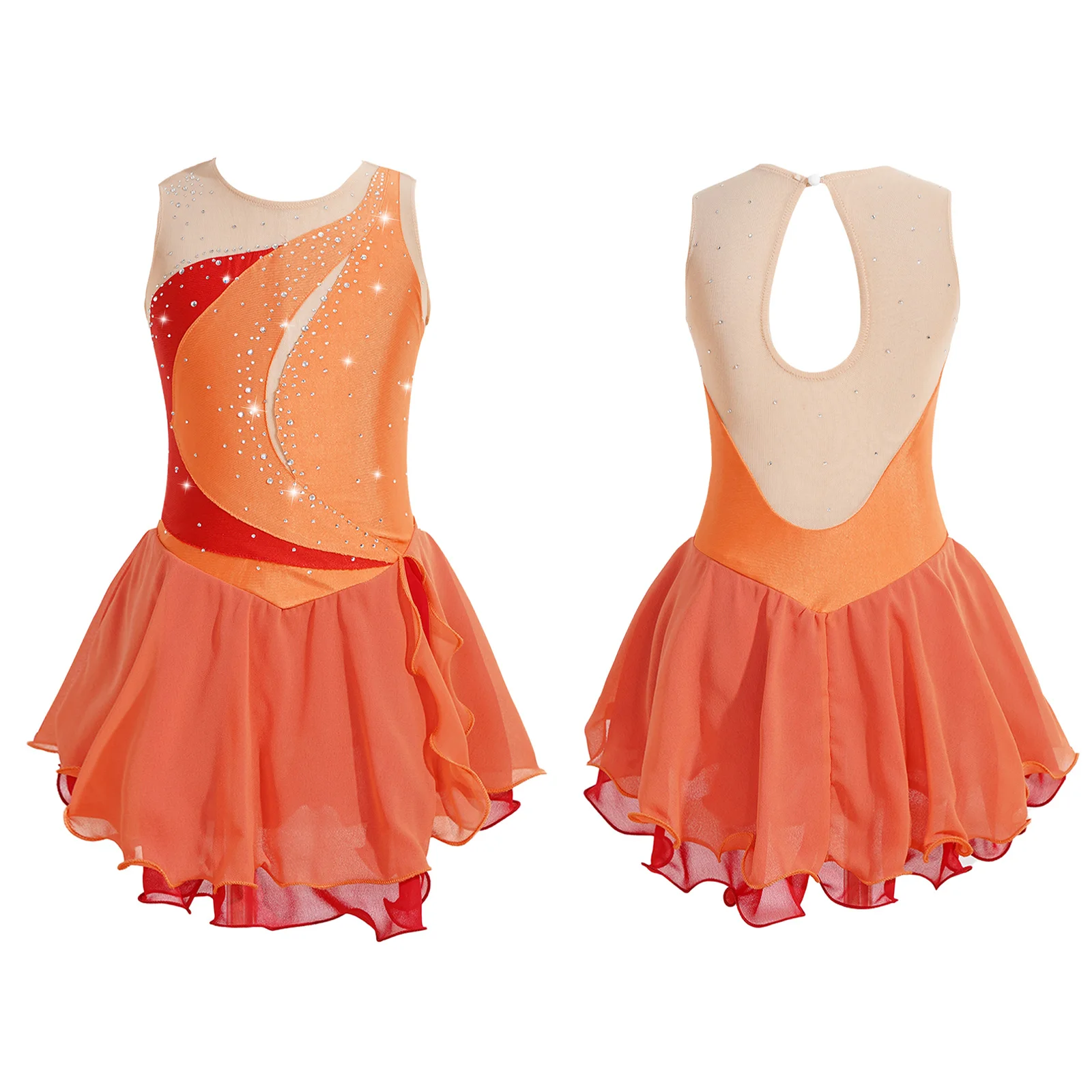 thumbnail image 1 of Traje de patinaje sobre hielo para niñas con brillantes diamantes de imitación, maillot de ballet, vestido de baile lírico con dobladillo irregular, vestido de tutú y leotardo, 1 of 5