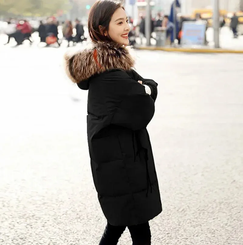 Women Parka Warm Down Cotton Coats Winter Jacket Female Loose Hooded Long SleeveThicken Oversize Women Winter Coat Padded Black