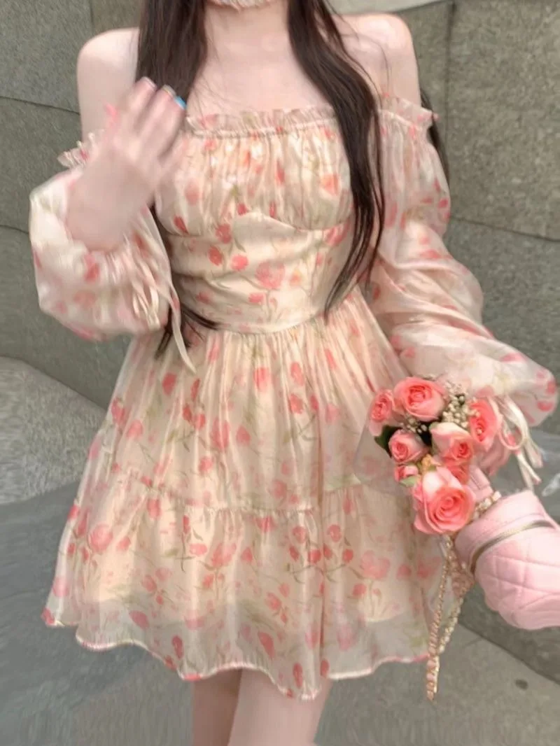 

Womens Dresses with Lining Girl's Birthday Mini Dress Summer 2024 Spring Fairy Sweet Chic Holiday Streetwear Floral Dress