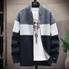 Autumn Winter Cardigan Sweater Men Fleece Zipper Sweaters Velvet Contrast Striped Sweater Coats Casual Jackets 1