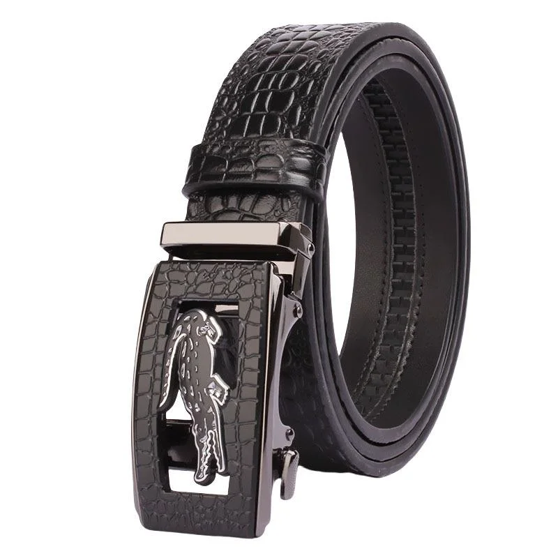 Nový pánsky kožený biznis bezzubý automatický opasok s krokodílím vzorom, kožené nohavice na hlavu s vysokým pásom_voghion.com
