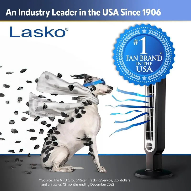 Lasko Oscillating Tower Fan, Quiet Fans with Remote, for Bedroom, Living Room, Office, Tower Fan with Remote, 3-Speed Timer, 42” 2