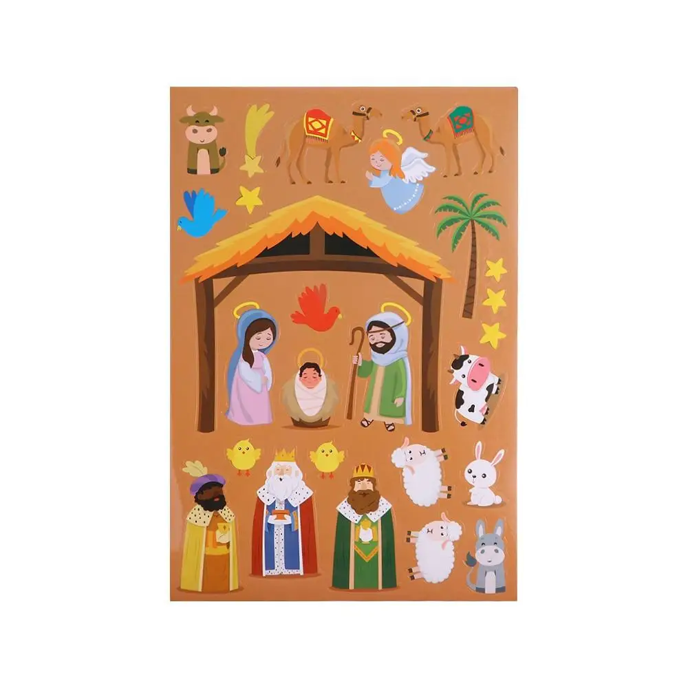 24 Sheets Nativity Stickers Nativity Recognition Training Puzzle Scenes Stickers Puzzle Crafts DIY Puzzle Games Sticker