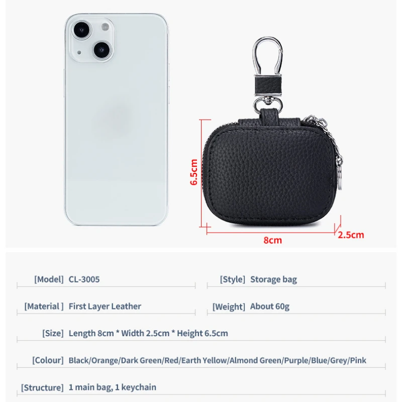 Genuine Leather Key Case Wallet For Bluetooth Earphone