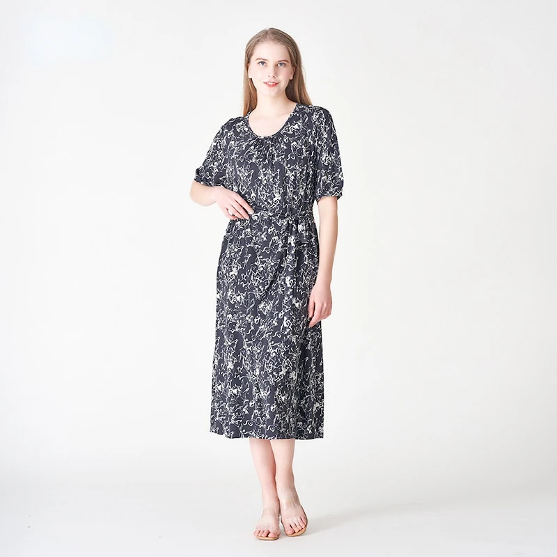 

Женское длинное платье из шелка тутового шелкопряда, с принтом