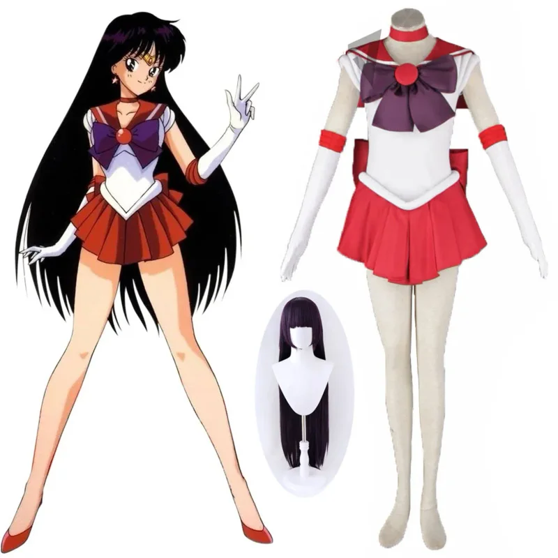 

Anime Sailor Rei Hino Sailor Mars Cosplay Costume Dress Gloves Bows Necklace JK Uniform Custom Made For Adult Plus Size
