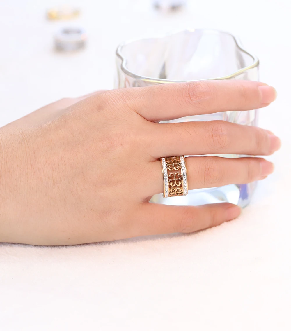 Wedding Rings For Women Rose Gold Color Stainless Steel 2 Row Zircon Crystal wedding rings,finger rings,womens ring,jewelry rings,ring jewelry,cubic zircon ring