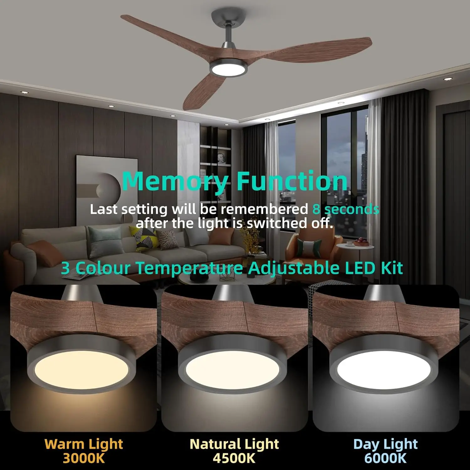 Ceiling Fans with Lights and Remote, 52 Inch Large Airflow Indoor Ceiling Fans with Quiet DC Motor