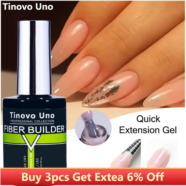Tinovo Uno 41 Colors Builder Nail Gel in A Bottle Fiber Gel for Extensions Semi Permanent UV Building Poly Acrylic Nails Liquid