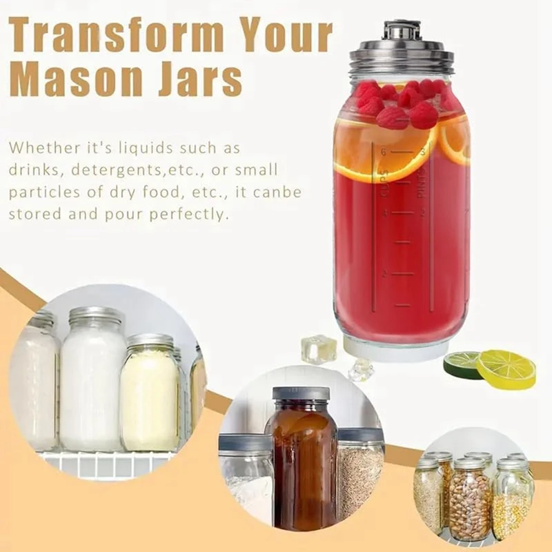 2Pc Wide Mouth Mason Jar Stainless Steel Pour Spout Lid,Reusable Mason Jar Lids For Wide Mouth Jars,Without Handle