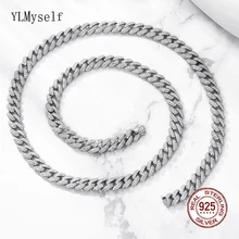 

8mm Wide 925 Sterling Silver Cuban Link Chain For Men Choker 45/50/55/60CM Pave 1.1 mm Shiny Zircon Necklace Fine Jewelry