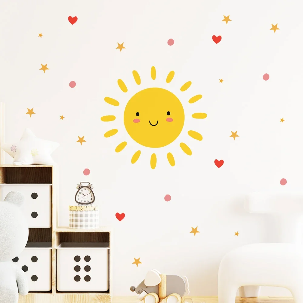 Wall Stickers Smile Sun Cartoon For Kids Room Nursery Kindergarten Removable PVC Decals Eco-Friendly Art Murals