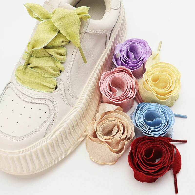 Flat Silk 2.5CM Width Shoelaces for Sneaker Colorful Fishtail Pleated Shoelace Ruffled Single-layer Shoe Laces Shoes Accessories
