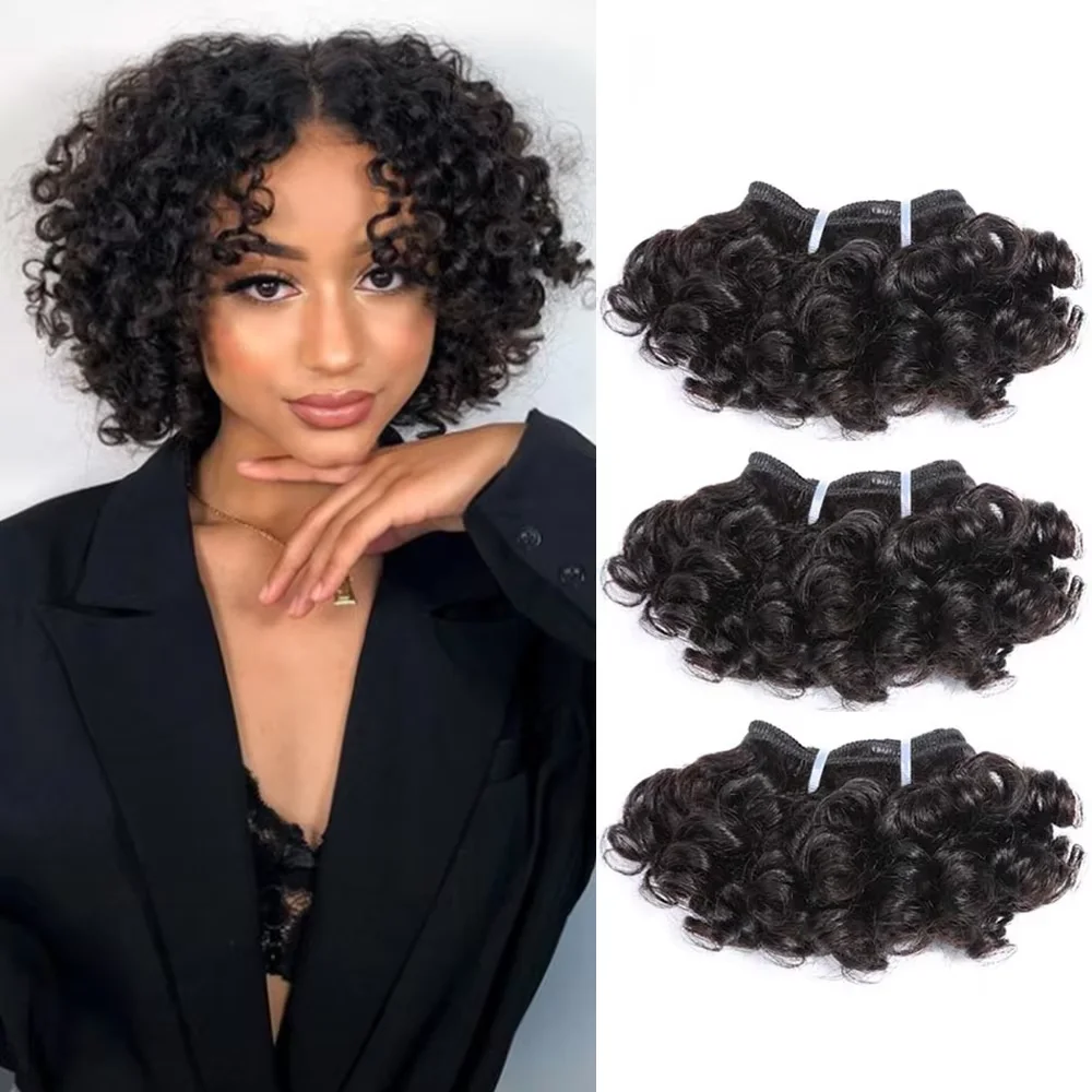 Brazilian Bouncy Curly Hair Extensions Human Hair Bundles 6inch Short Length Remy Human Bundles Short Curly for Women