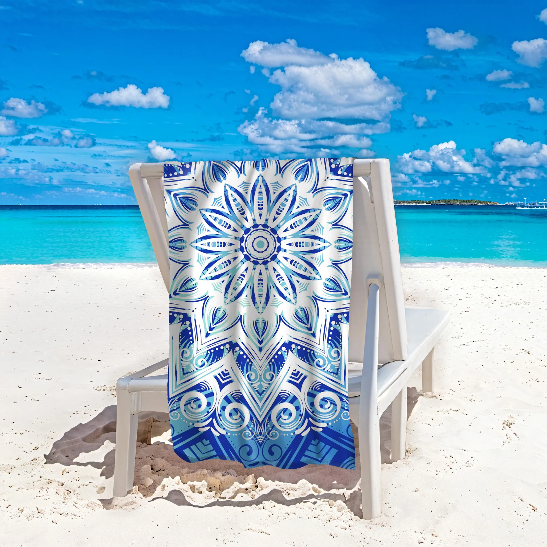 Blue Floral Pattern Microfiber Soft, Absorbent, Quick-drying Beach Towel for Swimming, Camping and Bathing