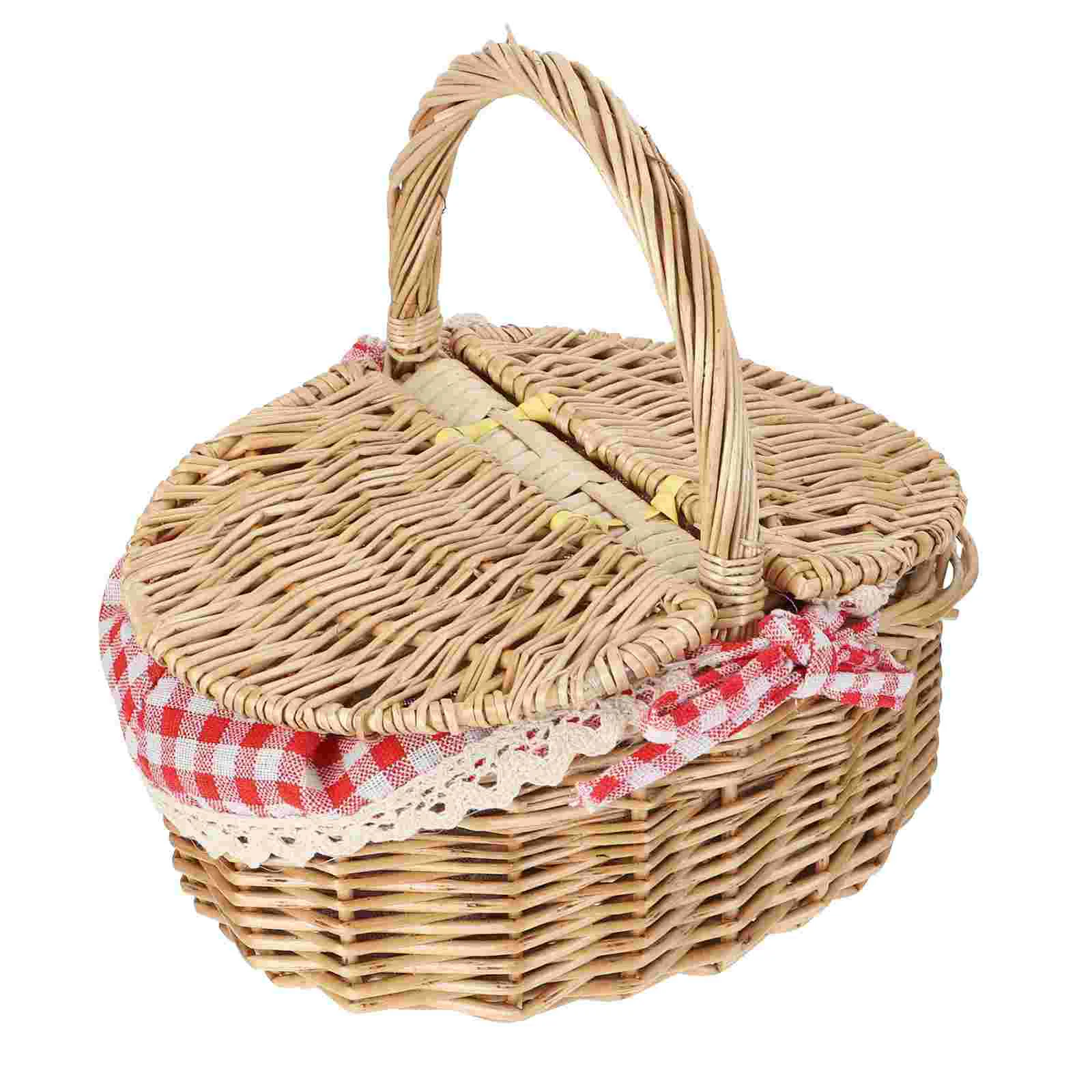 

Basket Storage Wicker Woven Picnic Flower Willow Baskets With For Bread Fruit Handles Handheld Flowers Kitchen Vegetable Easter