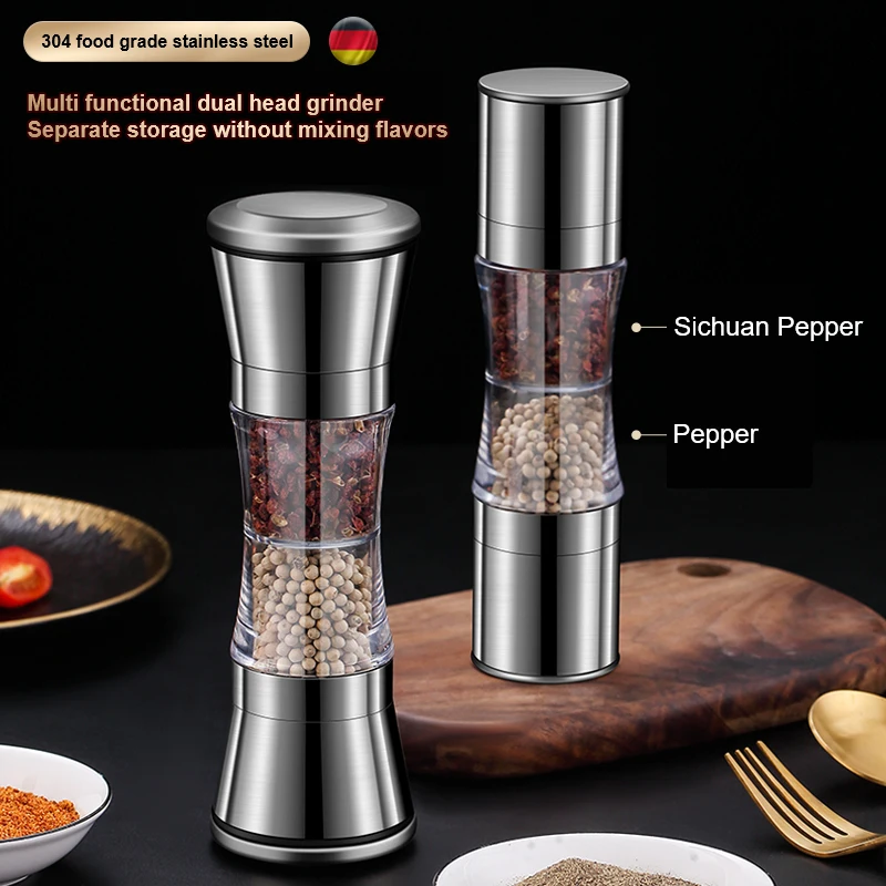 Manual Salt Mill Grinder Multifunctional Double Side Pepper Spices Grinder Seasoning Tool Kitchen Cooking Tool for Camping salt and pepper grinder nut spice grinder herb grinder pepper grinder herb spice grinder