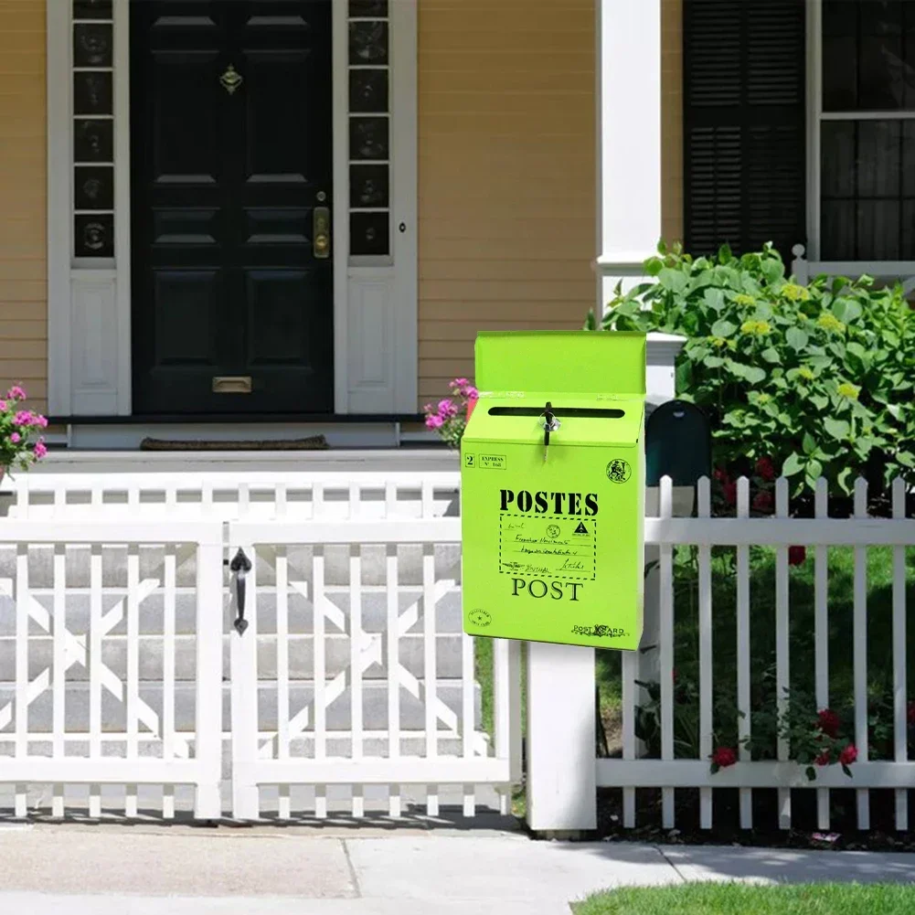1pc White/Green/Blue Vintage Wall Mount Mailbox With 2 Keys Waterproof Mail Retro Postal Letter Newspaper Box 29*22*6.5cm wall mounted mailbox