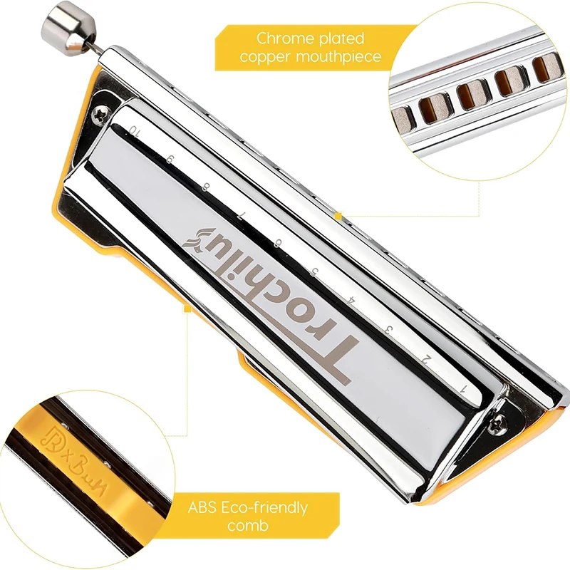 Chromatic Harmonica JDR Chromatic Trochilus Harmonica 10 Holes Key of C