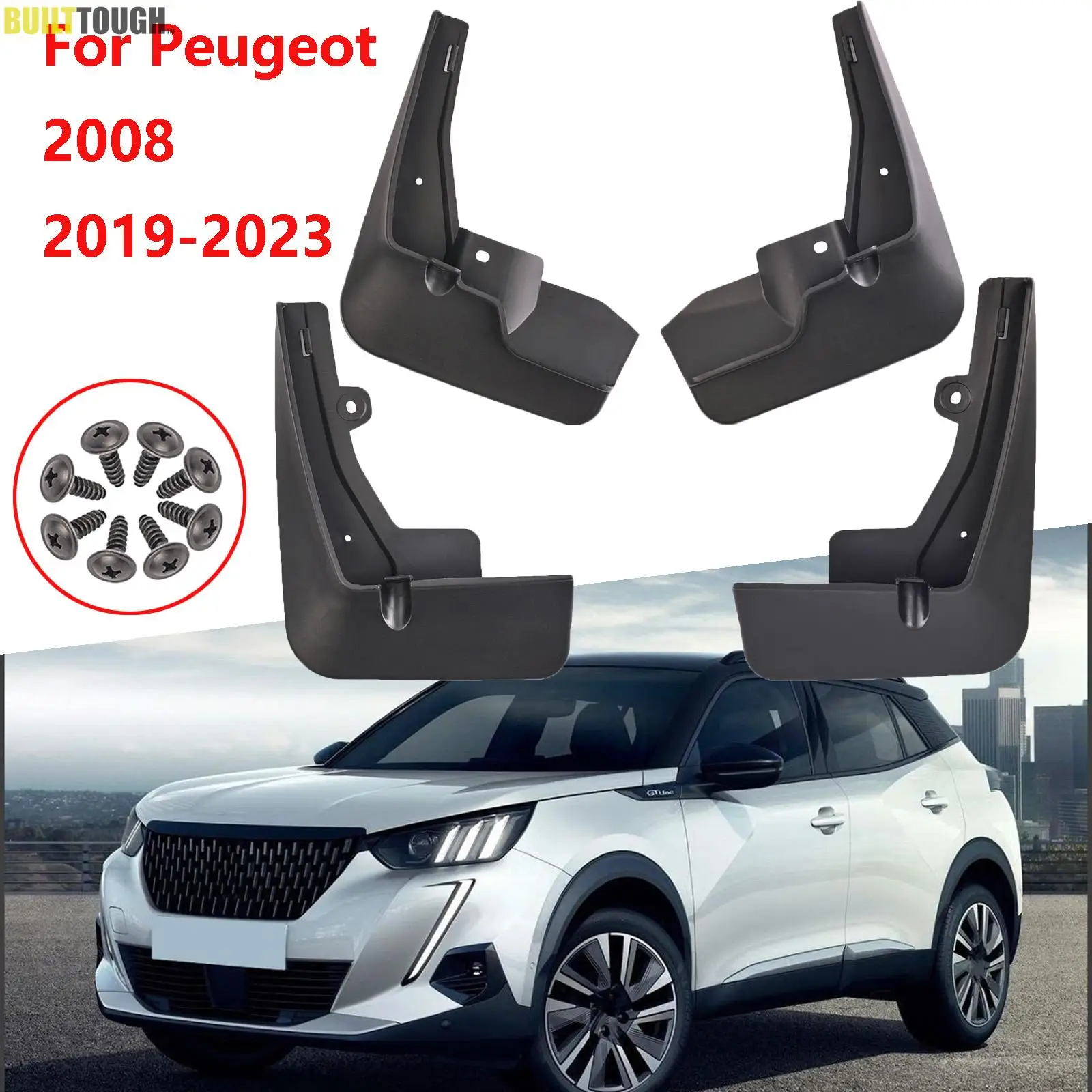 

Черные пластиковые Брызговики для Peugeot 2008, 4 шт., брызговики, брызговики, щитки от грязи, передние, задние, левые, правые 2019-2023