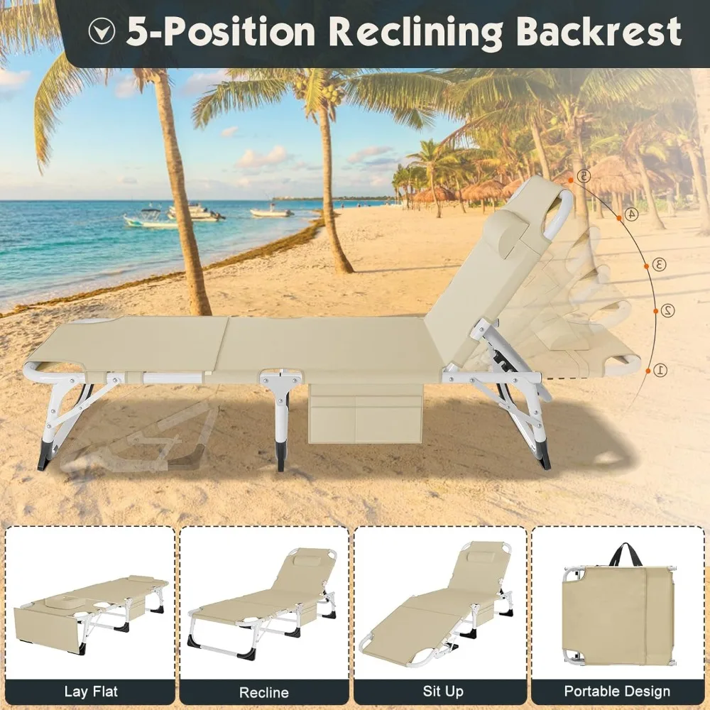 Tanning Lounge Chair 5-Position, Outdoor Sunbathing Chairs Folding Chaise Lounge, Sun Tanning Lounger with Face Hole, Perfect f 4