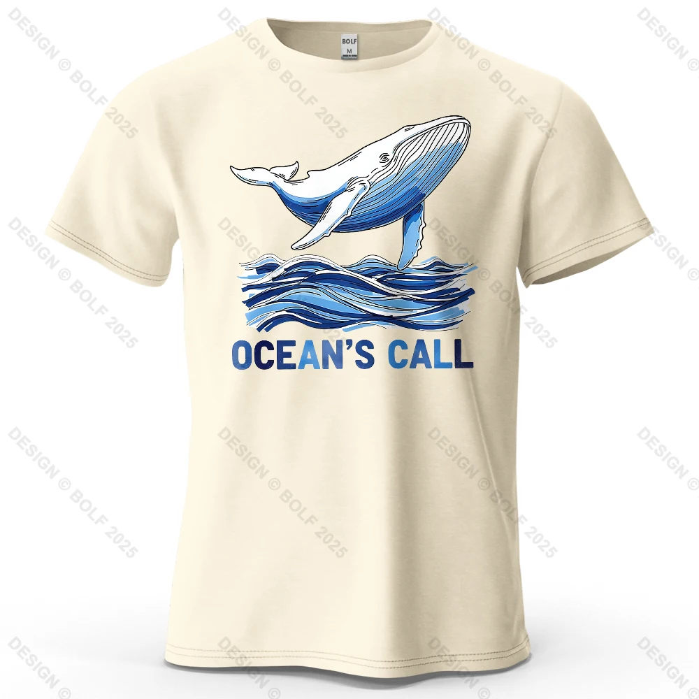 Ocean Themed Whale Art Printed Men's T-Shirt 100% Cotton Oversized Serene Graphic for Women Men Tops Tees Streetwear