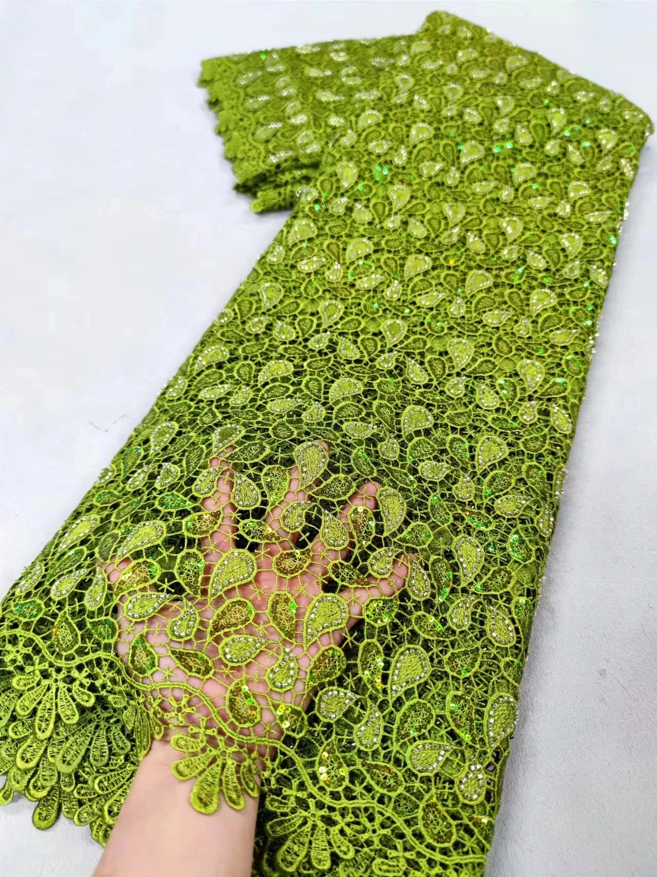 

Африканский нигерийский тюль, кружева ткань, вышивка блестками, Французская ткань для шитья, 5 ярдов, 2024