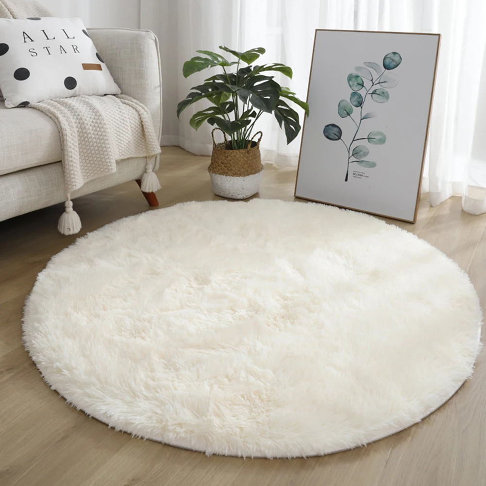 Runder Cremeweißer Teppich Weicher Flauschiger Kreisteppich Plüschiger Shaggy-Teppich für Schlafzimmer Wohnzimmer Kinderzimmer Kinderzimmer Heimdekoration – Detail 1