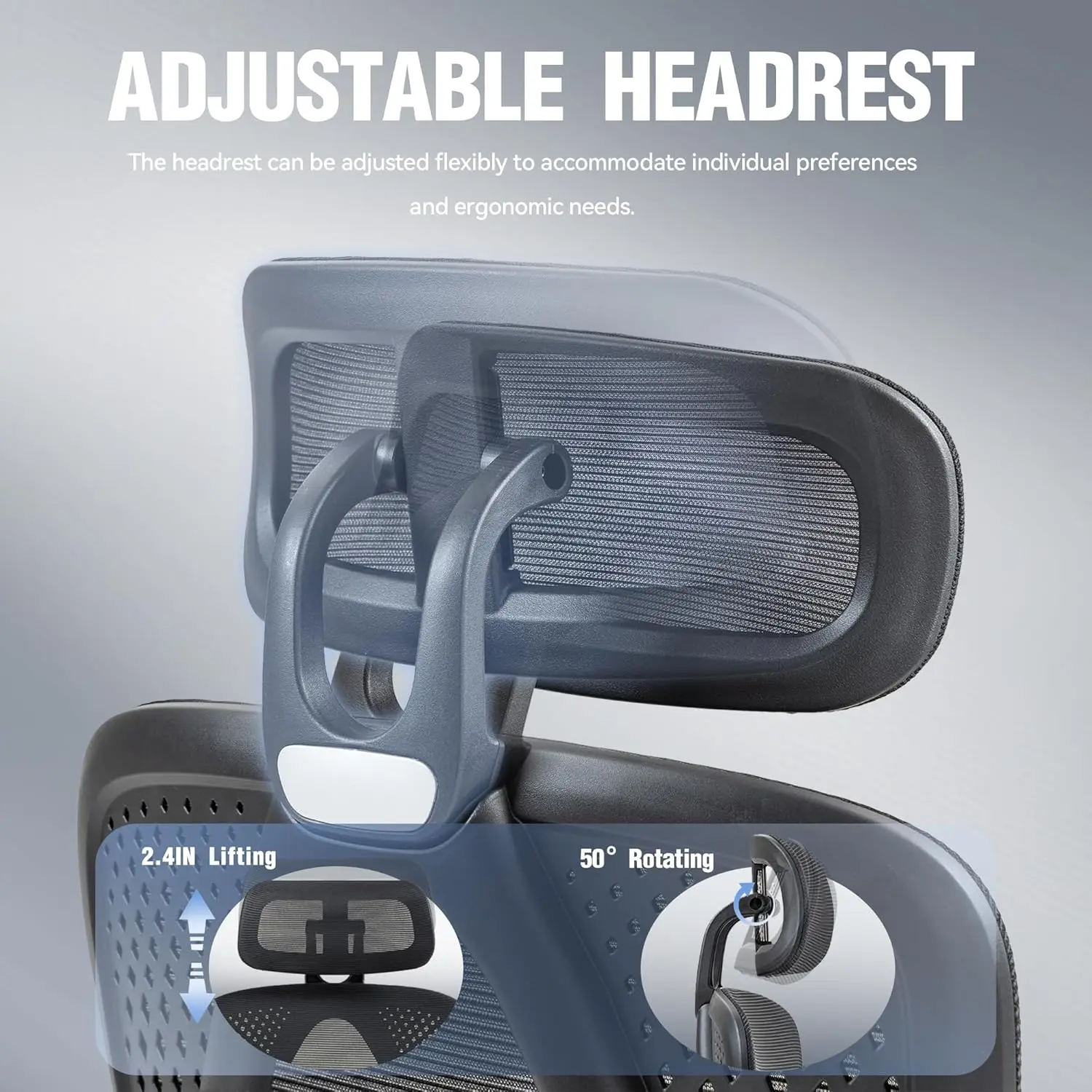 Dowinx Ergonomic Office Chair,Mesh Computer Chair with Pocket Spring Desk Chair with Adjustable Lumbar Support and Headrest 4