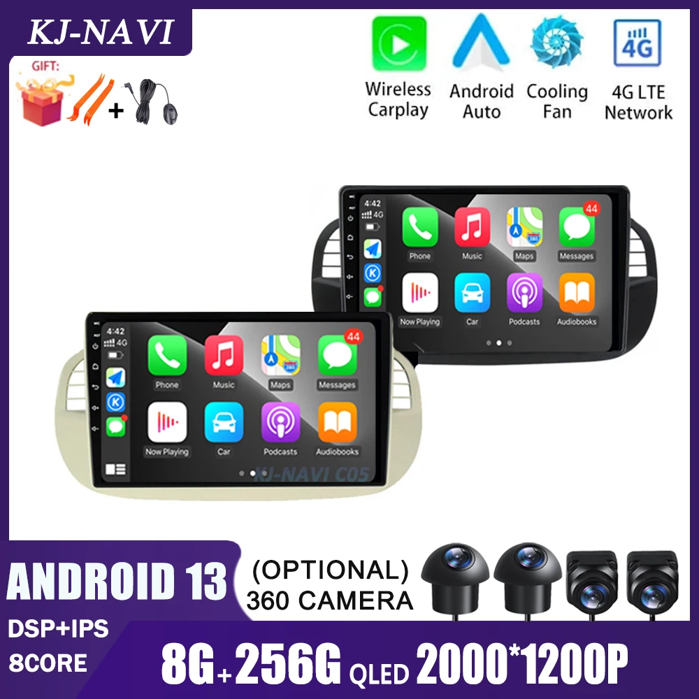 Android 13 Per Fiat 500 2007 - 2015 Autoradio Stereo Con Controllo Del Volante Di Navigazione Dsp Multimedia Carplay Android Auto