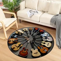 Guitar Pattern Round Area Carpets Teens Dorm Bedroom Bedside Foot Mat Living Room Dining Room Non-slip Chair Mat Home Decor Rugs 1