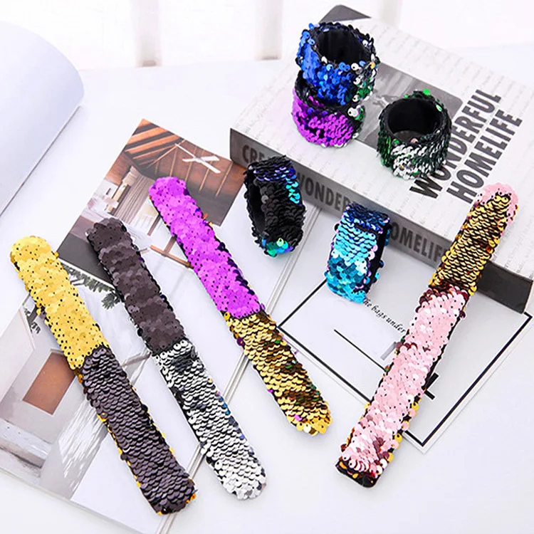 5Pcs Glitter Slap Mermaid Bracelets Sequin Wristband Toys Party Favors Baby Shower Decoration Piniata Fillers