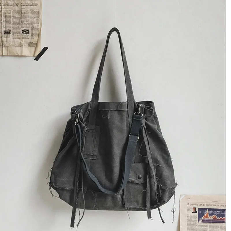 KK  2024 New Burted Hole Hip Hop Crossbody Irregular Canvas Bag for Men and Women, Large Capacity
