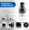 390W Continuous Feed Garbage Disposals with Induction AC Motor Sound Reduction, 1.45L High Effect Grinding Food Waste Disposer, 5