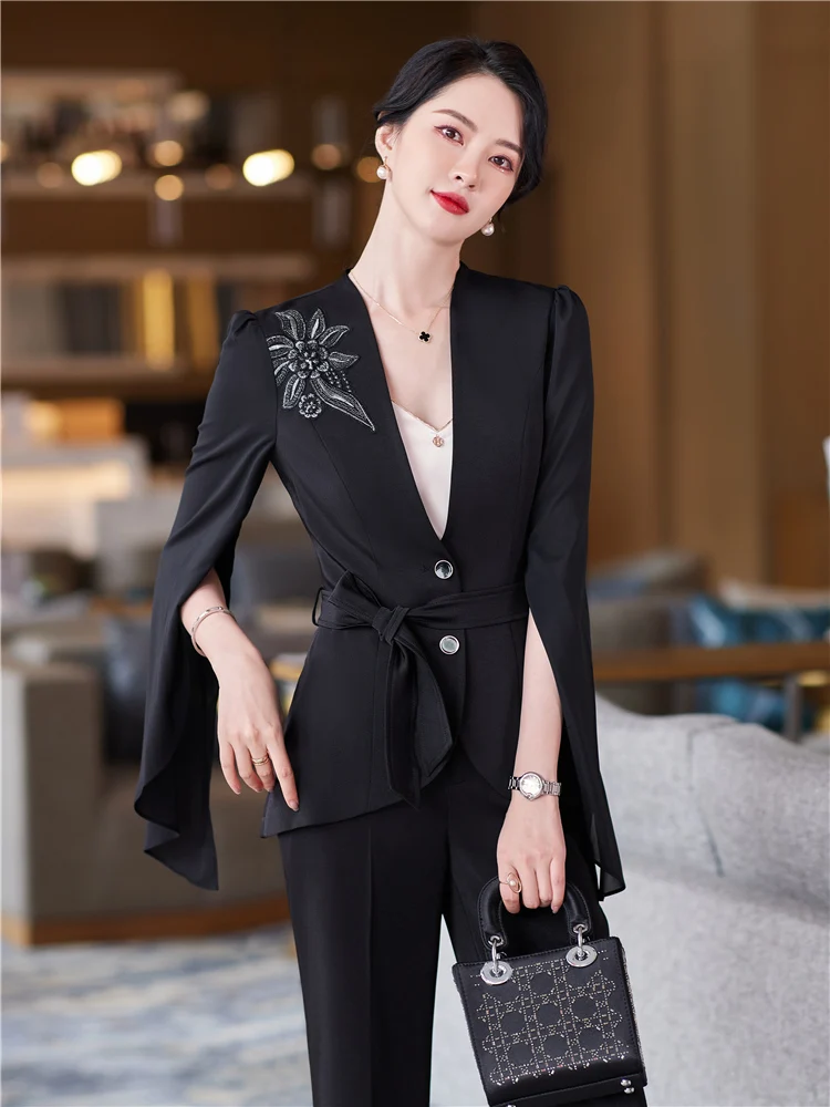 Women Elegant Blazer and Skirt Suit  2 Pieces Sets Shawl Collar Split Sleeve Office Lady Party Dinner Workwear New  Spring