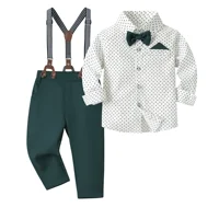 2-6 Years Boy Spring Gentleman Outfit Polka Dot Printed Shirt with Solid Pants Children Suspender Bow Set Birthday Party Costume