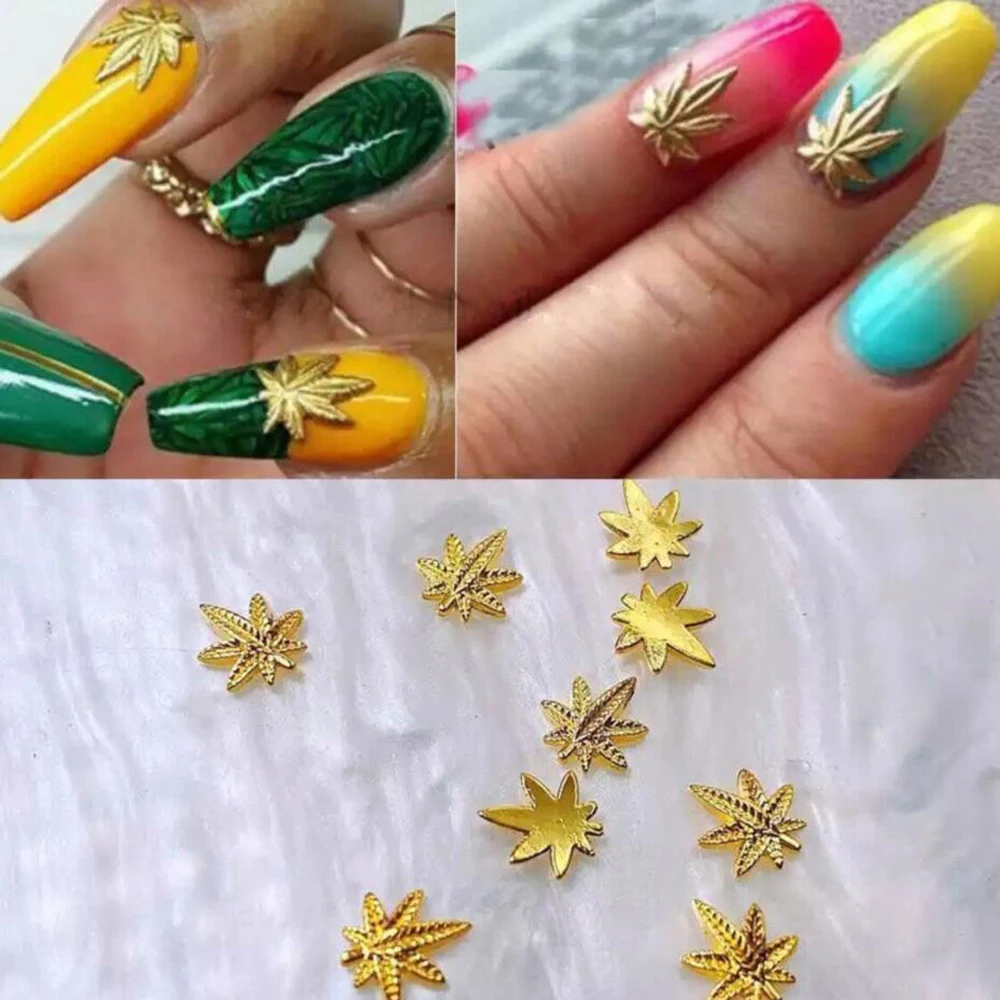 

20PCS Metal Maple Leaf Nail Charms 7x7mm Gold/Silver Decal For Nails Parts Metal Alloy Retro Weed Leaves Manicure Art Decoration