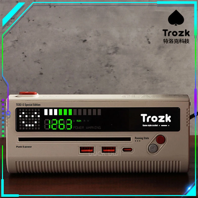 

Trozk Electrical Socket 20w LED Screen Battery Display Multi-Socket Fast Charge Retro Game Style Plugs Adaptors Desktop Office