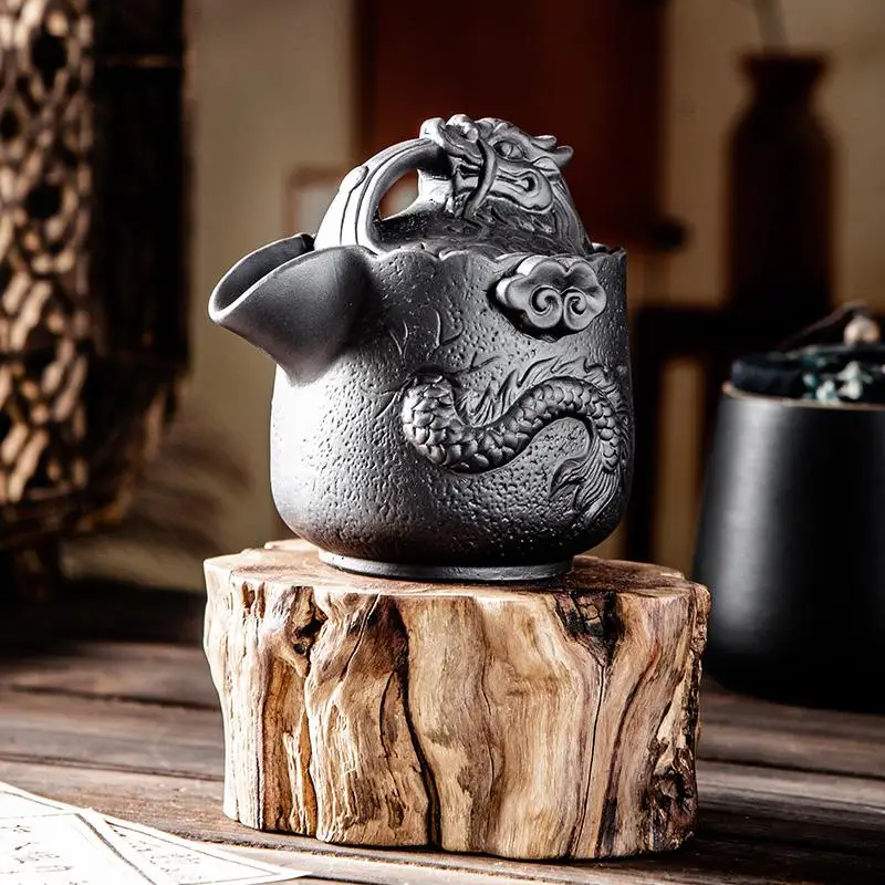 300ml Purple Clay Tea Maker Chinese Style Zhu Ni Hand-held Teapot Home Kung Fu Tea Set Handmade Tenglong Teapot