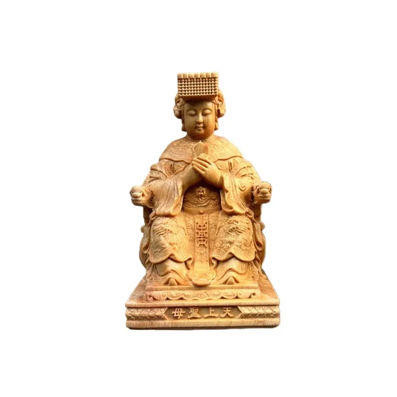 Cliff cypress wood carving token, Mazu statue, car ornament, home worship, sea god, heavenly Virgin statue, Buddha statue