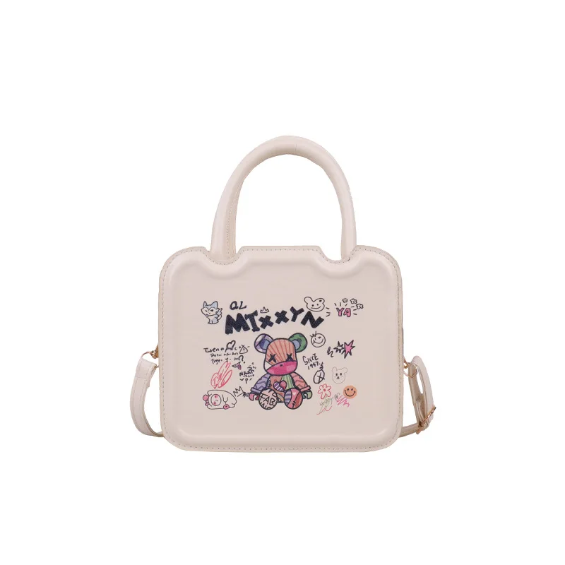 

Fashion Cute Bear Graffiti Women's Crossbody Bag High Quality PU Leather Trend Female Lady's Shoulder Handbags Cartoon Tote Bags